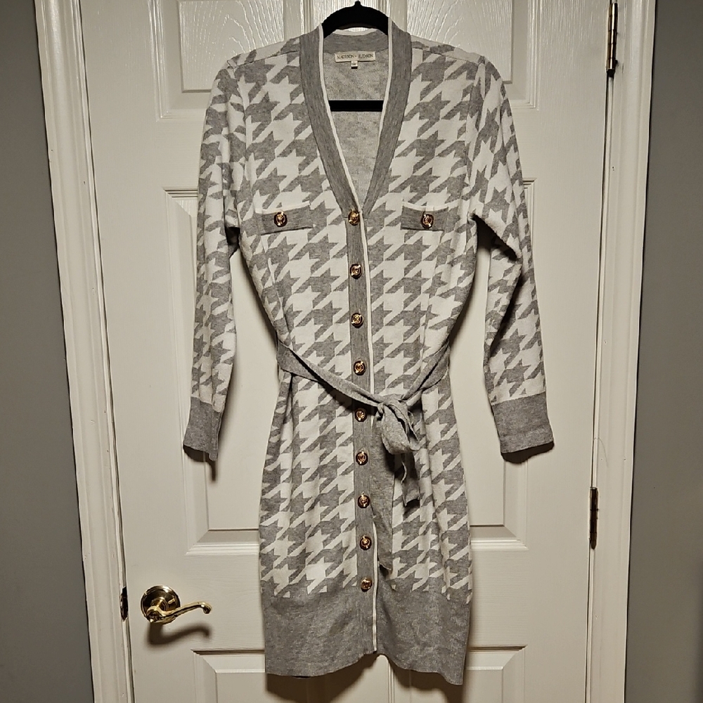 Madison + Hudson Houndstooth Button-Front Sweater Dress